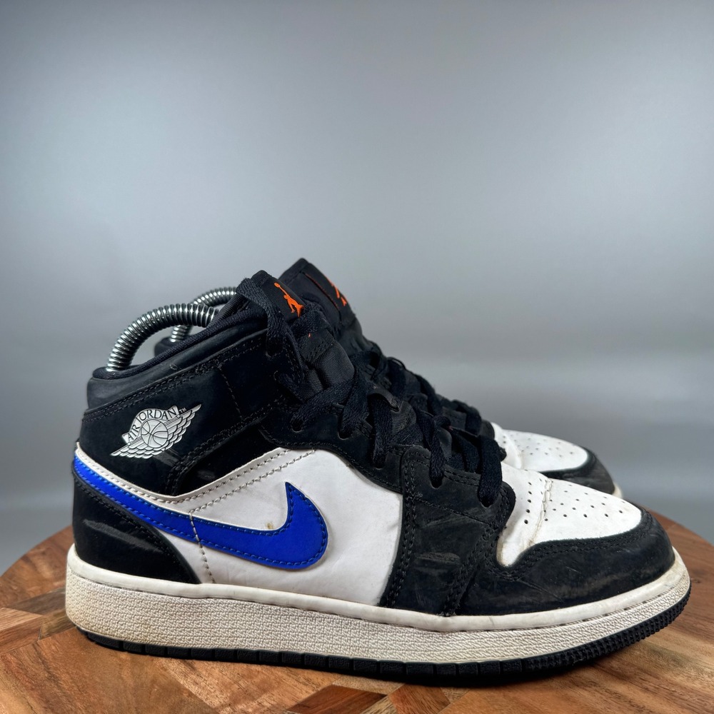 Air Jordan 1 Mid SE GS Black White Blue Orange Youth 5Y Womens 6.5 554725‎ 084